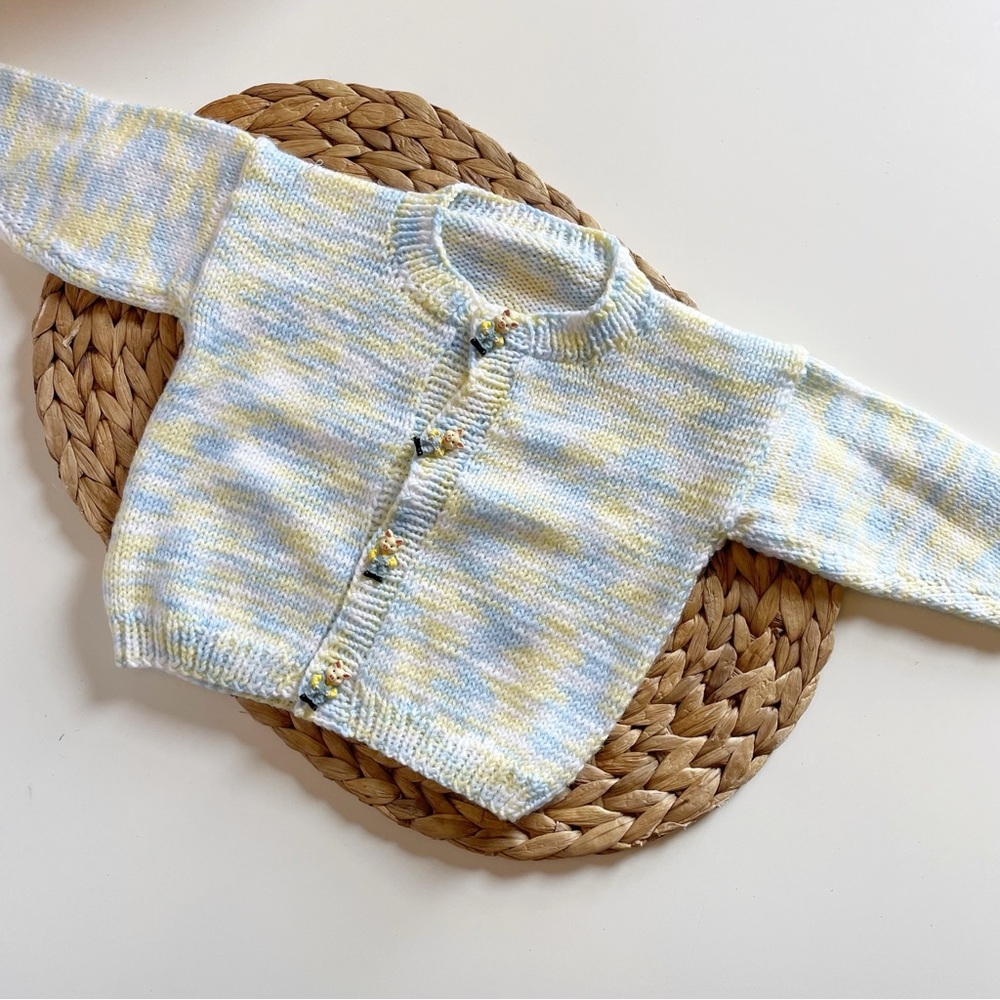 Handmade Vintage Knit Cardigan Sweater with Pig Buttons | See Measurements
